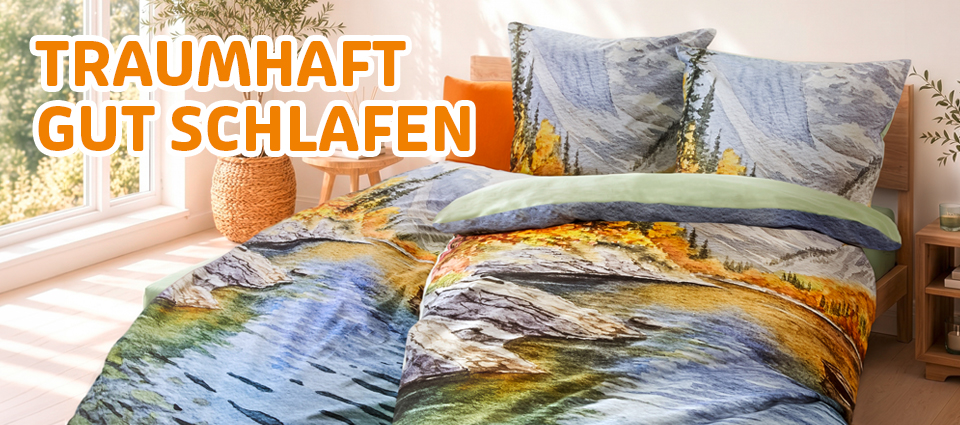 Bettwäsche mit Berglandschaft und Herbstfarben