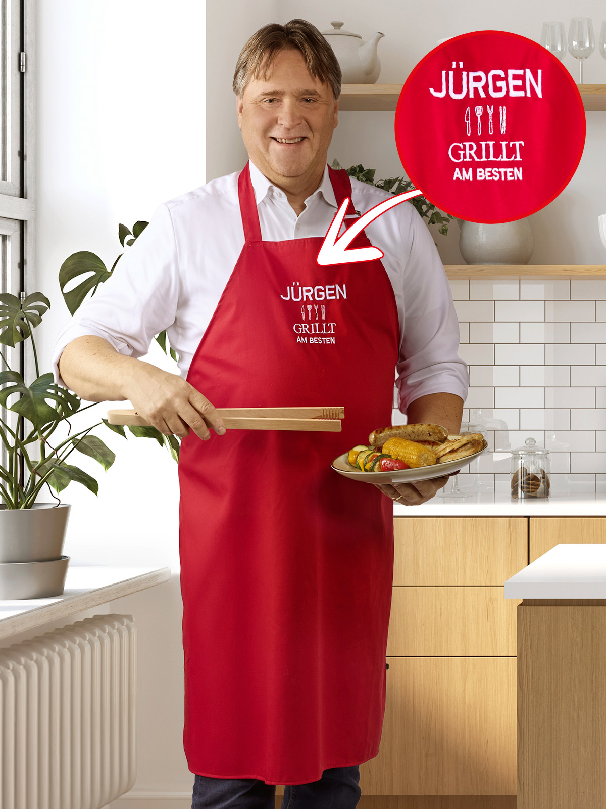 Grill- und Kochschürze, rot, personalisierbar