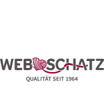 Webschatz-Logo mit Wollknäuel in Herzform und Schriftzug „Qualität seit 1964“.