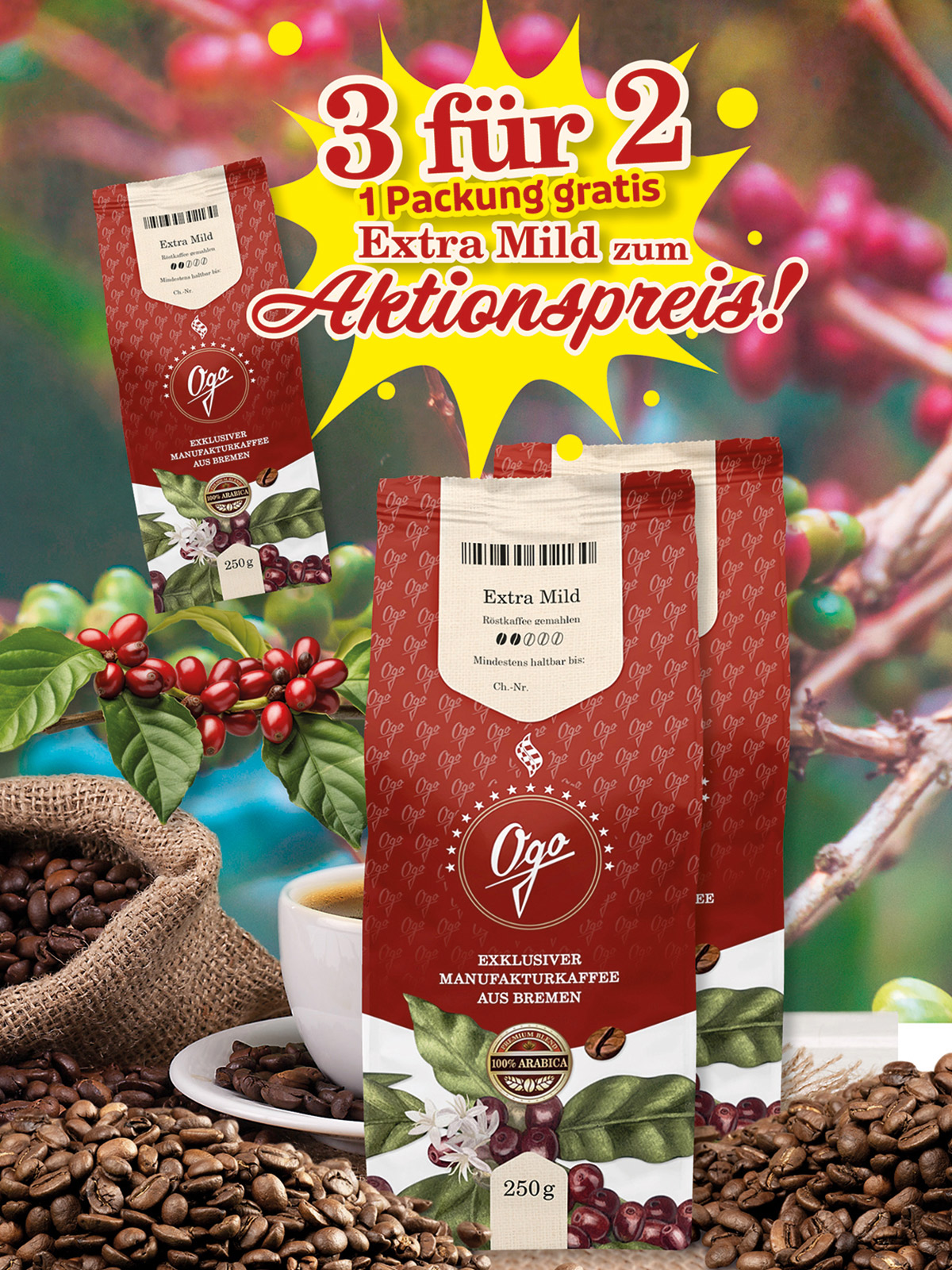 „3 für 2“ Extra Mild, gemahlen