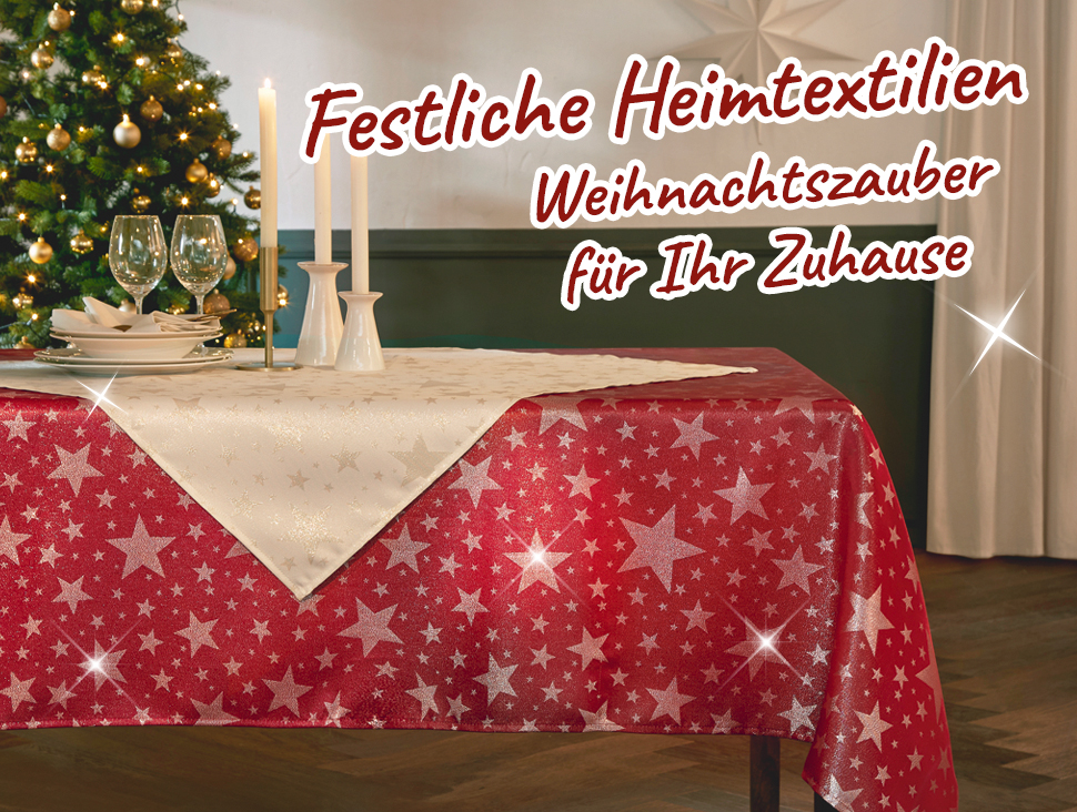 Weihnachtliche Tischdecke mit roten und weißen Sternen