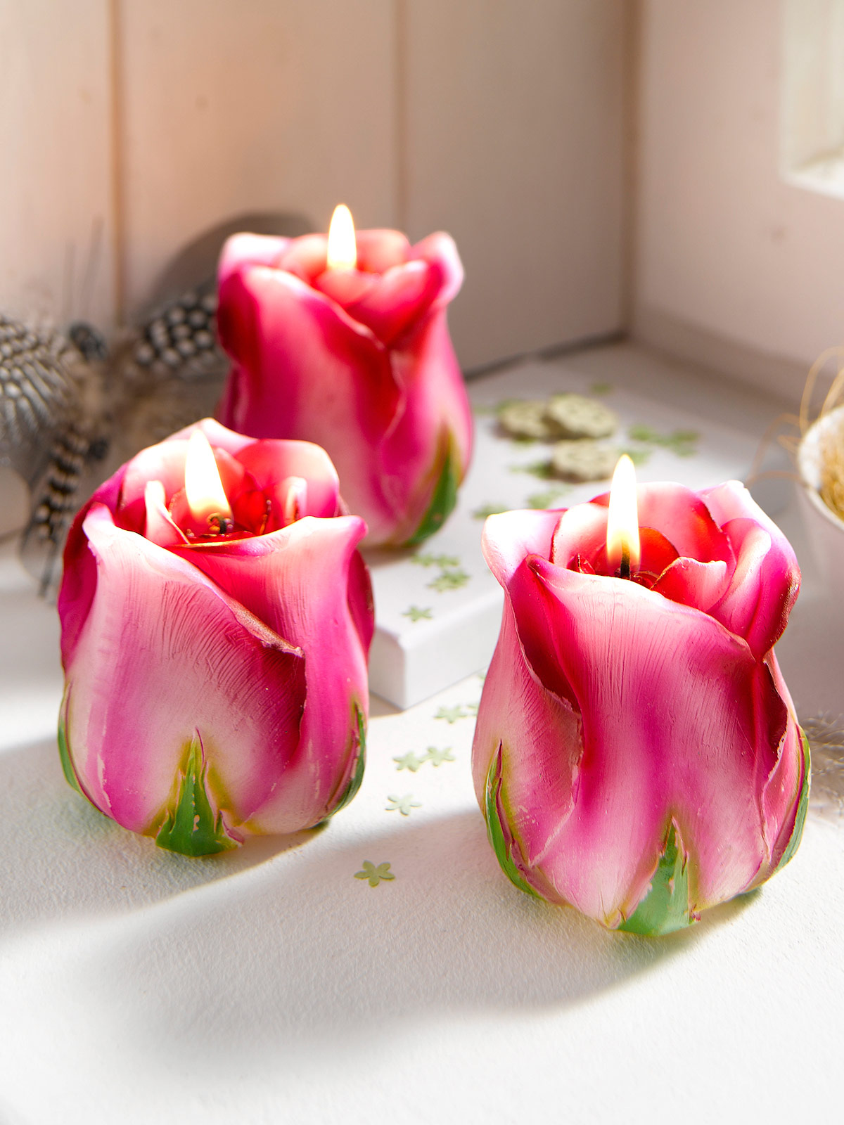 Trio Rosenkerzen „Rosa“