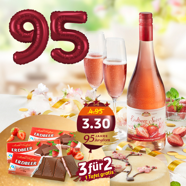 Erdbeer-Secco, Schokolade und Torte zum 95 Jahre Jubiläum