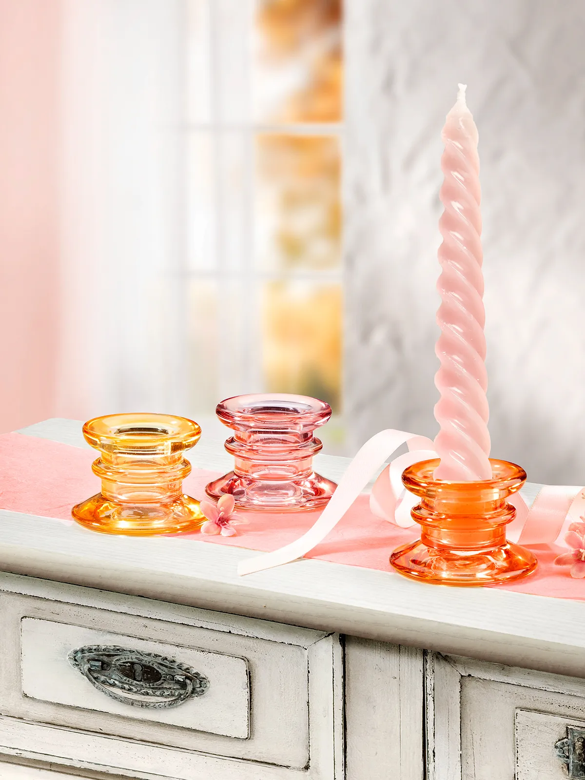 Glas-Kerzenständer „Trio Pastell“