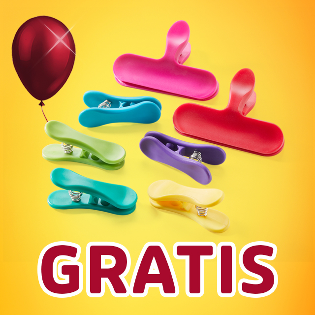Bunte Verschlussclips als Gratisgeschenk