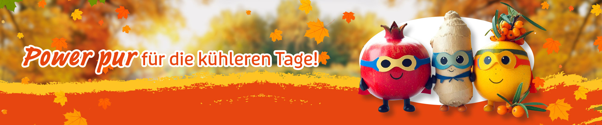 Power pur für die kühleren Tage: Herbsthelden Ingwer, Granatapfel und Sanddorn Herbsthelden Ingwer, Granatapfel und Sanddorn mit Masken