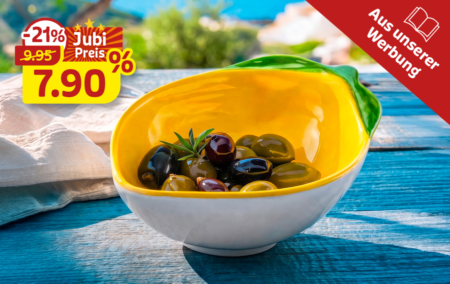 Zitronenschale mit Oliven zum Jubipreis von 7,90 Euro, 21 % reduziert
