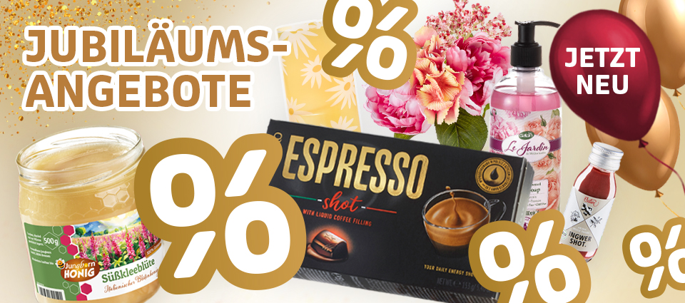 Jubiläumsangebote mit Honig, Espresso und Pflegeprodukten