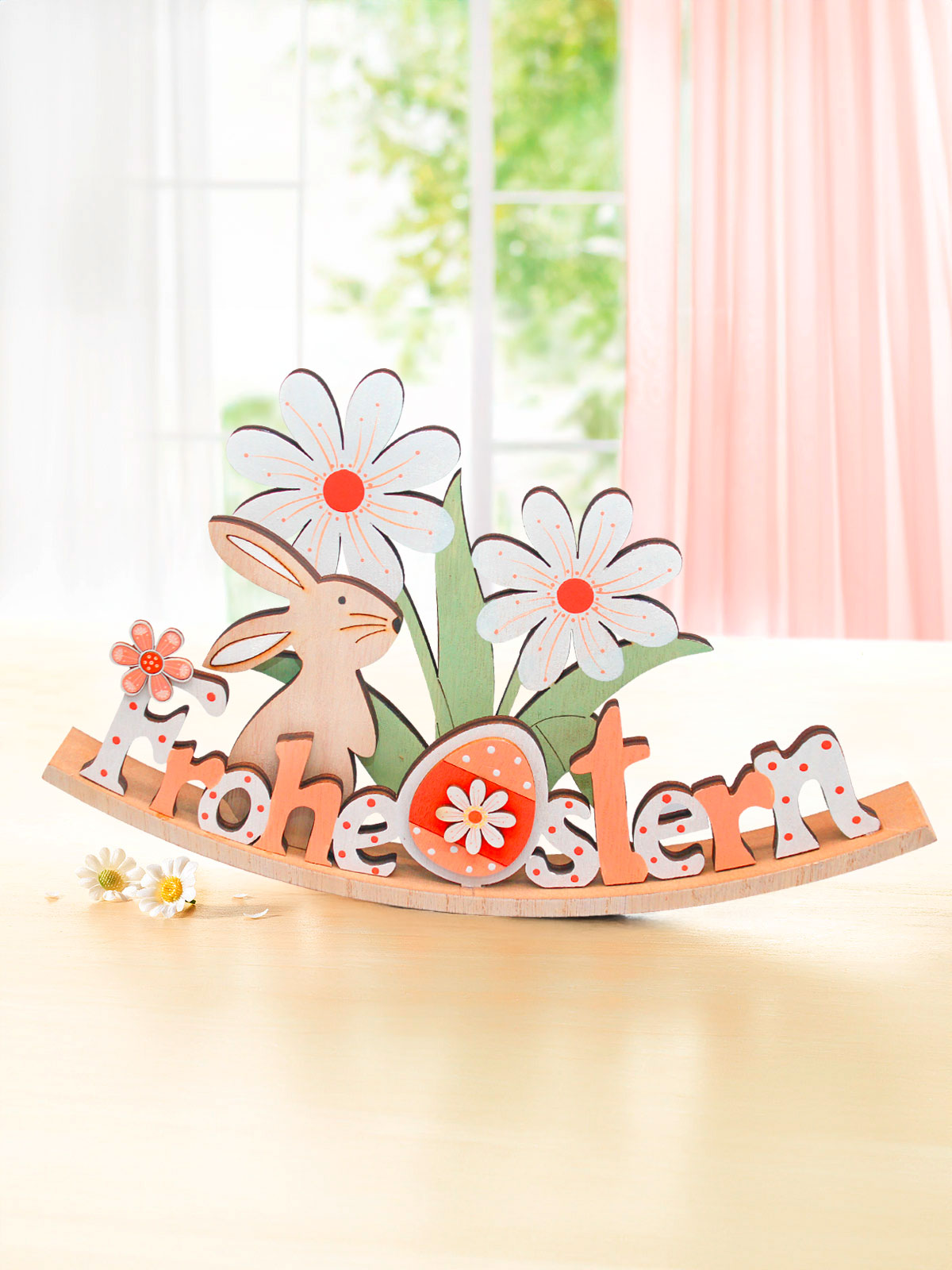 Holzaufsteller „Frohe Ostern“ mit Hase