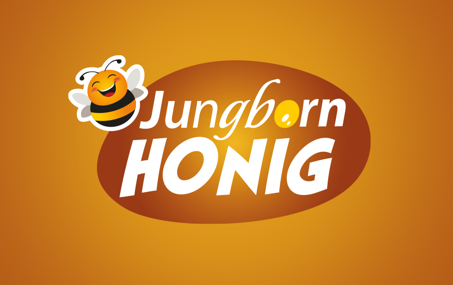 Jungborn Honig Logo mit Biene auf goldfarbenem Hintergrund