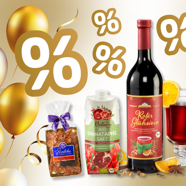 Jubiläumsangebote mit Lebensmitteln und Prozent-Rabatten