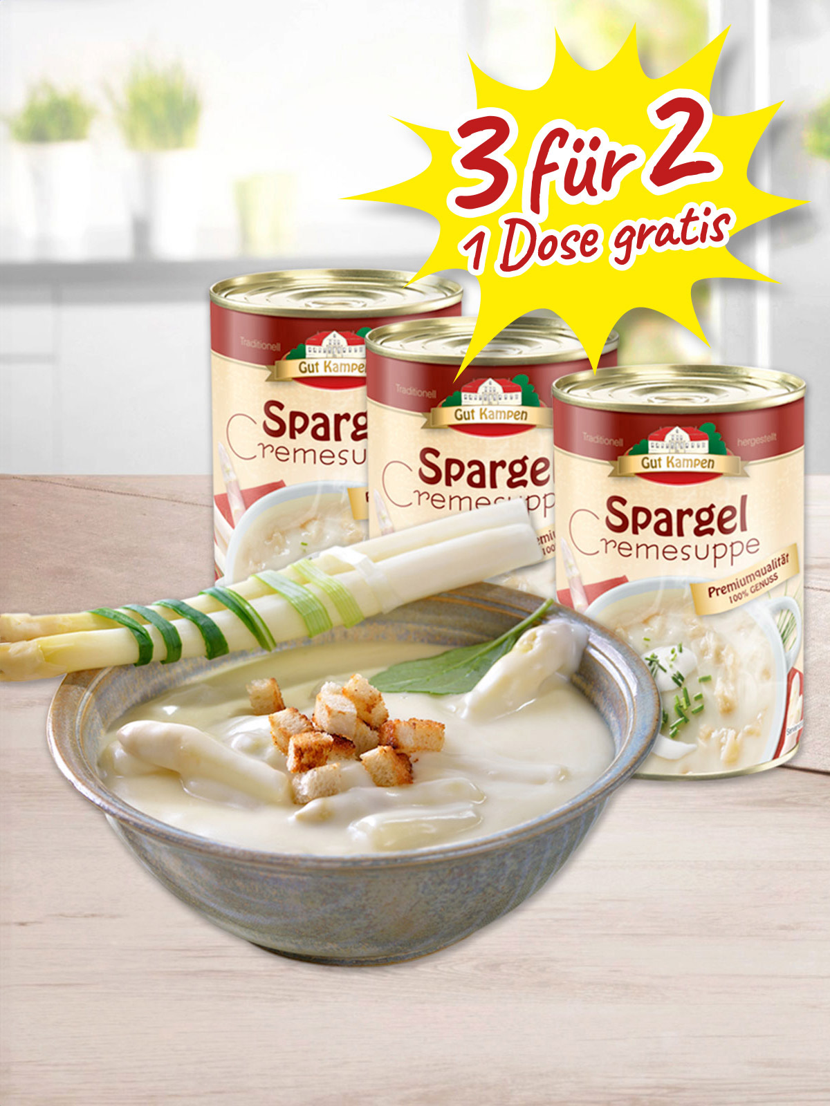 „3 für 2“ Spargelcremesuppe „Premium“