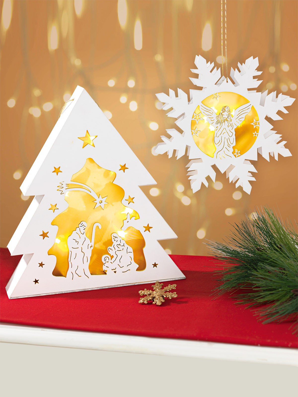 LED-Holzdeko-Duo