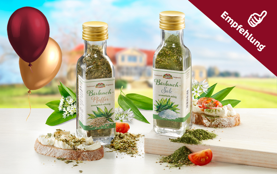 Bärlauch Pfeffer und Salz mit Brot und frischen Zutaten