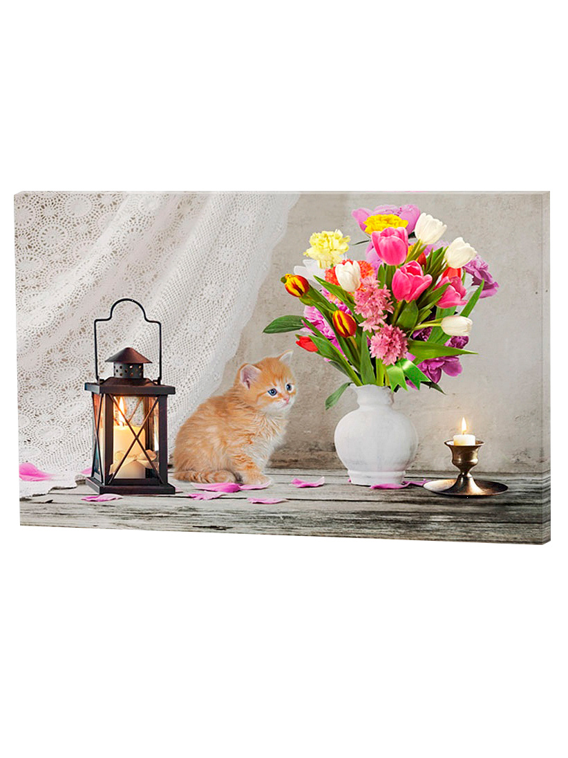 LED-Bild „Katze & Tulpe“