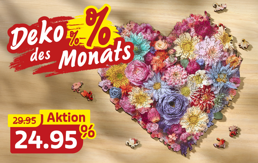 Herzförmiges Puzzle aus bunten Blumenmotiven