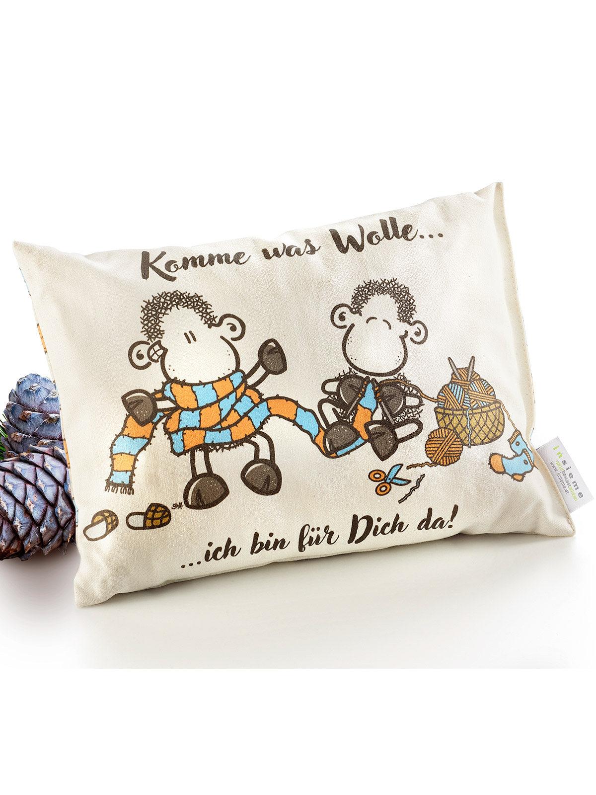 Zirbenkissen „Komme, was Wolle“