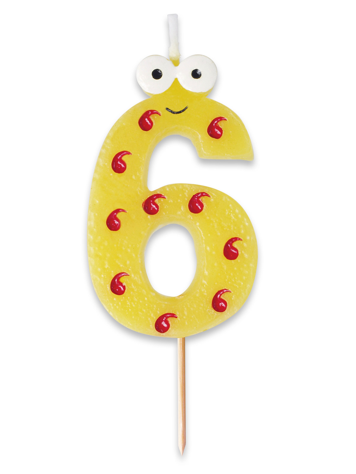 Zahlenkerzen mit lustigen Augen, Zahl „6“ Zahlenkerzen mit lustigen Augen, Zahl „6“