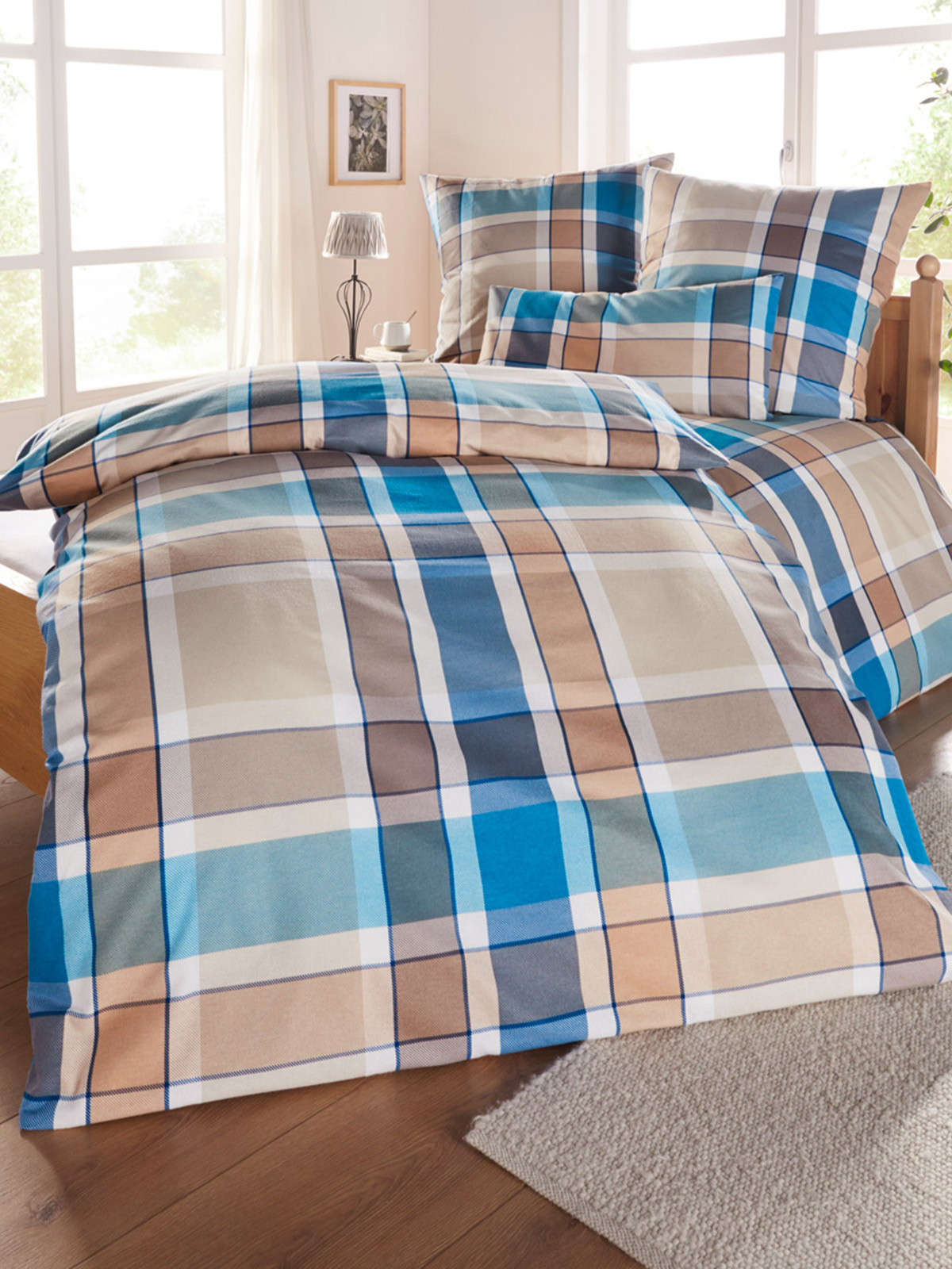 Bettwäsche „Mona“ Blau, Feinbiber, 40x80 Bettwäsche „Mona“ Blau, Feinbiber, 40x80