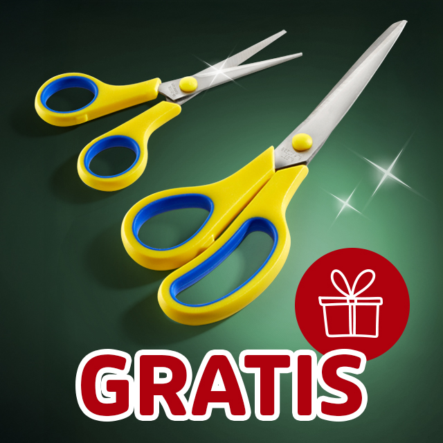 Gratis gelbe Haushaltsscheren im Doppelset als praktisches Geschenkangebot.