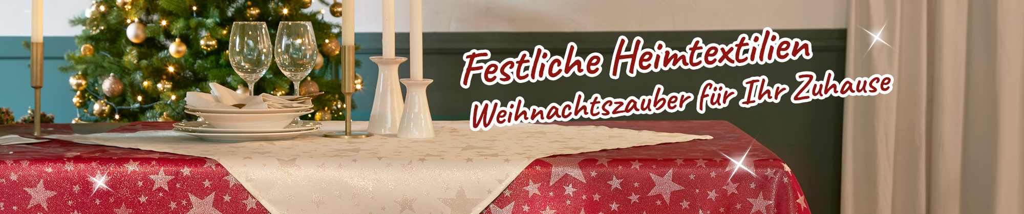 Weihnachtliche Tischdecke mit roten und weißen Sternen