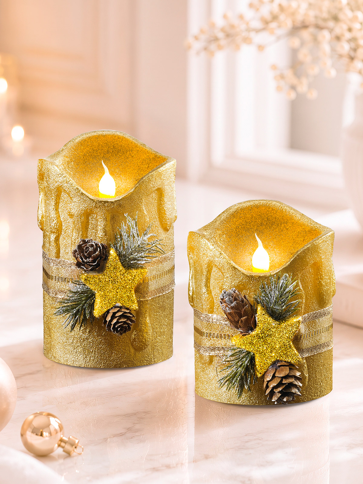 LED-Kerzenduo „Gold“