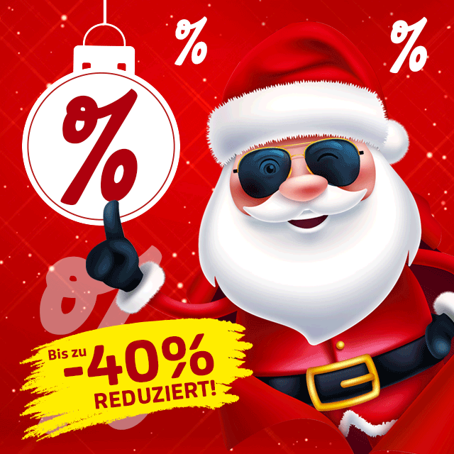 Weihnachtlicher Schlussverkauf mit Weihnachtsmann und Rabattsymbolen