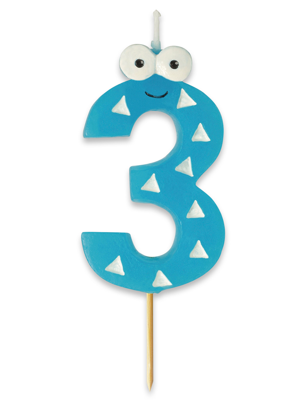Zahlenkerzen mit lustigen Augen, Zahl „3“ Zahlenkerzen mit lustigen Augen, Zahl „3“