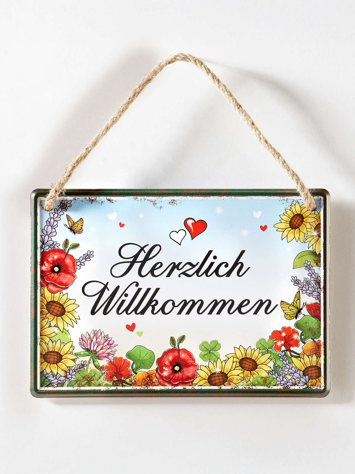Metallschild „Herzlich Willkommen“