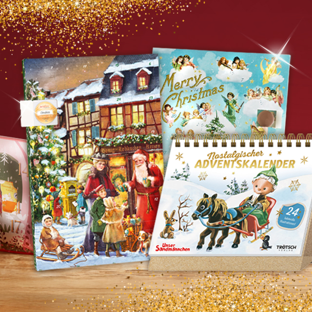 Verschiedene Adventskalender mit festlichen Weihnachtsmotiven