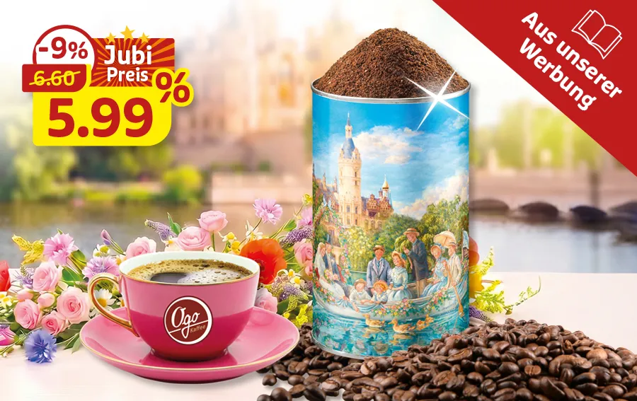 Kaffeedose mit Tasse und Blüten, Jubiläumspreis 5,99 Euro