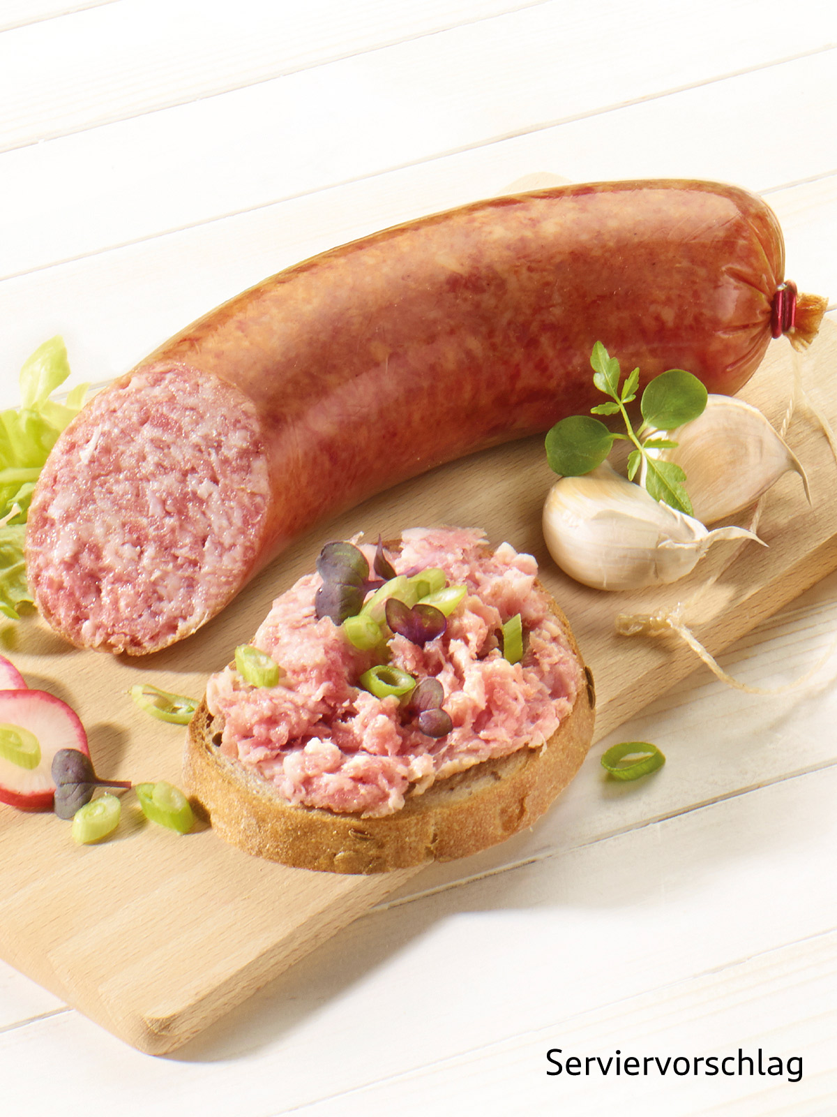 Streichmettwurst, grob mit Knoblauch  