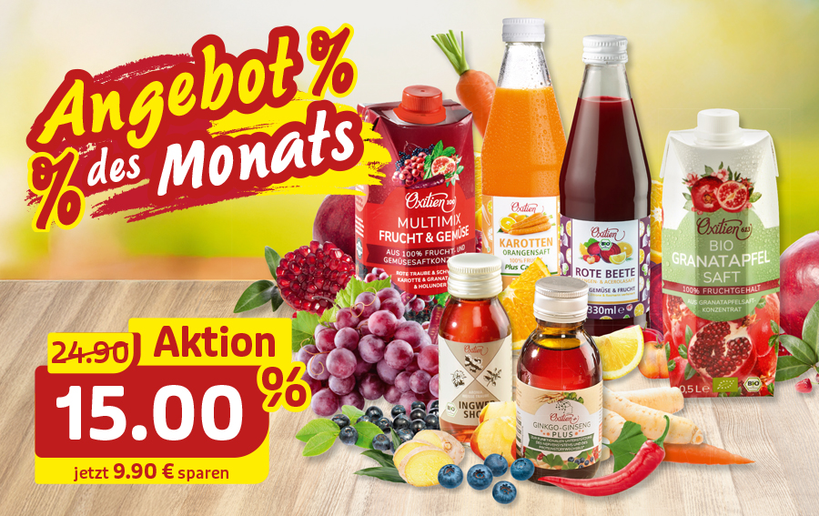 Bunte Saft- und Shot-Auswahl im Monatsangebot für 15,00 € statt 24,90 €