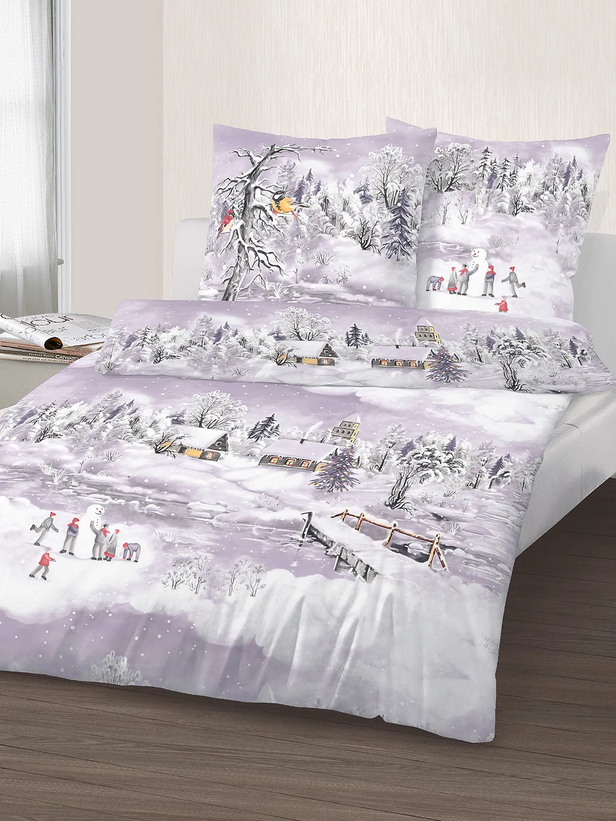Bettwäsche „Winterlandschaft lila“