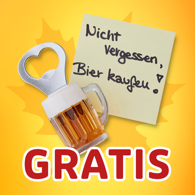 Gratis-Flaschenöffner in Bierkrugform mit Notizzettel