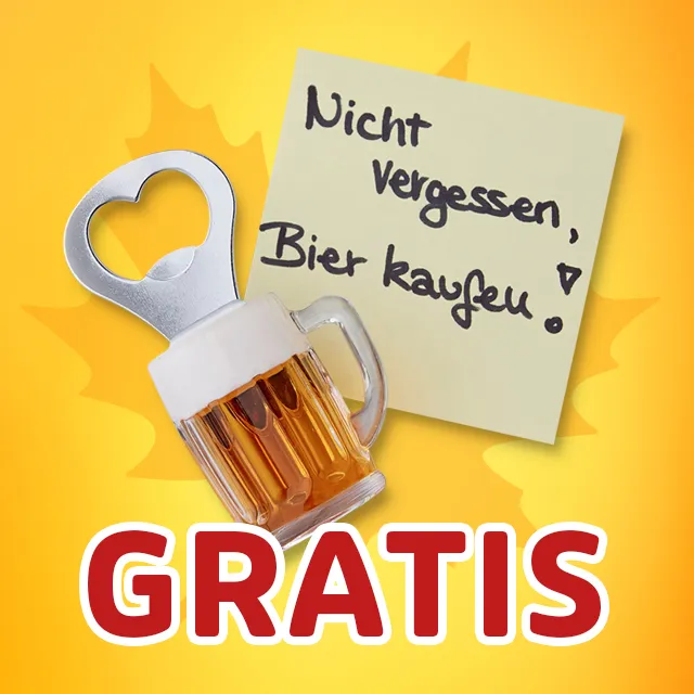 Gratis-Flaschenöffner in Bierkrugform mit Notizzettel