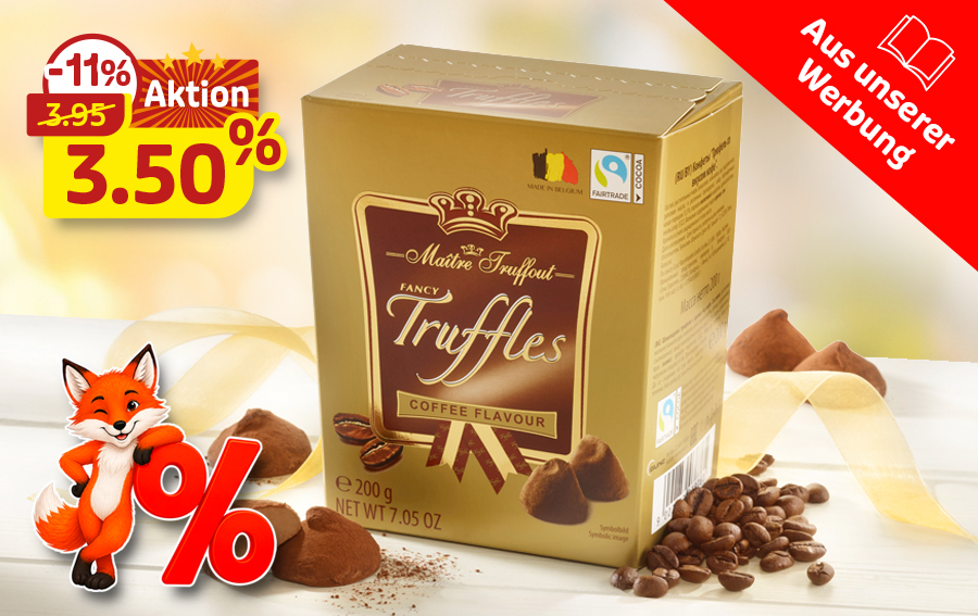 Kaffee-Trüffel zum Aktionspreis 3,50 Euro mit Kaffeebohnen