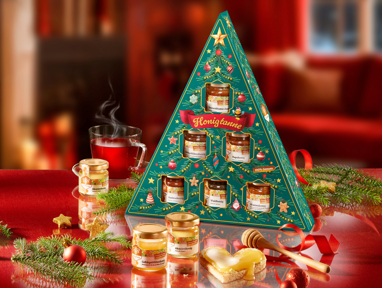 Honiggeschenk-Set in Tannenbaumform mit Gläsern