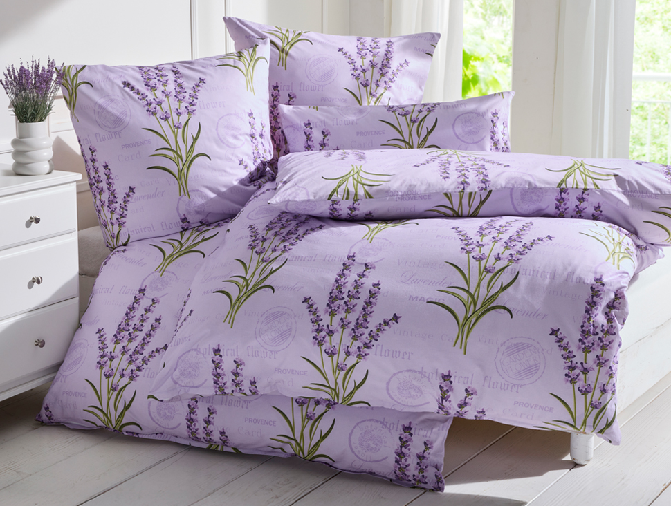 Bettwäsche mit Lavendelmotiv in sanften Lilatönen