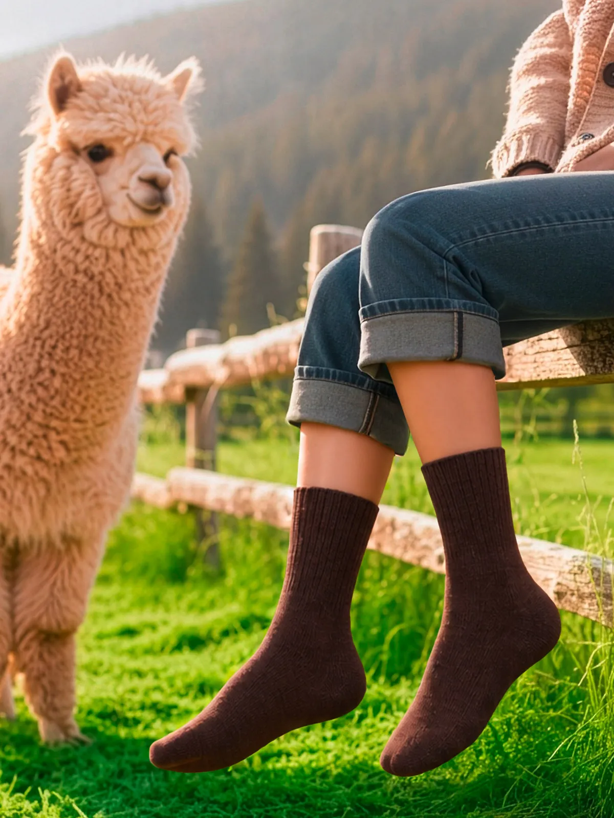 Alpaka-Socken „Himalaya“, 2 Paar, beige/braun