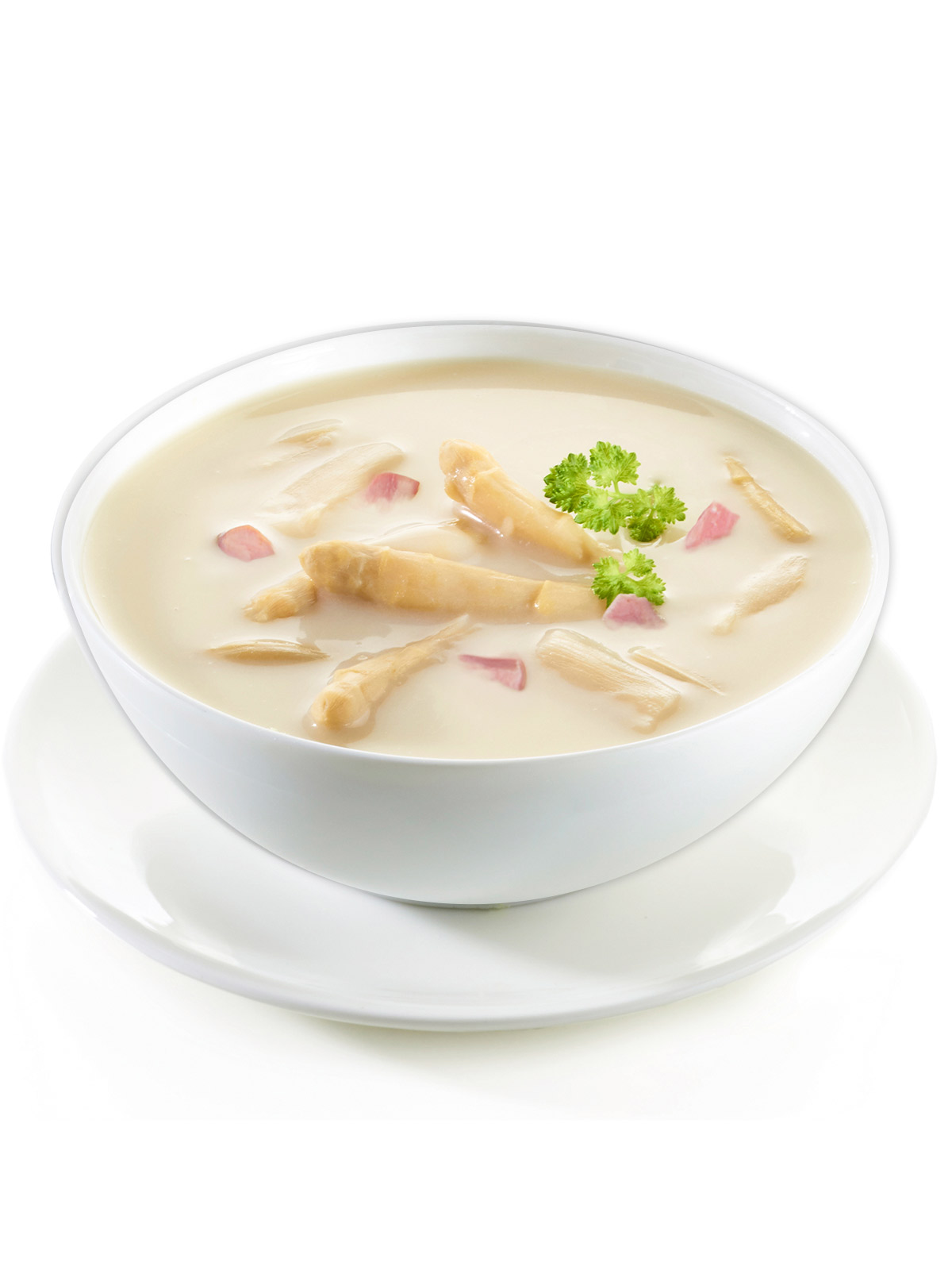 Spargel-Cremesuppe mit Schinken