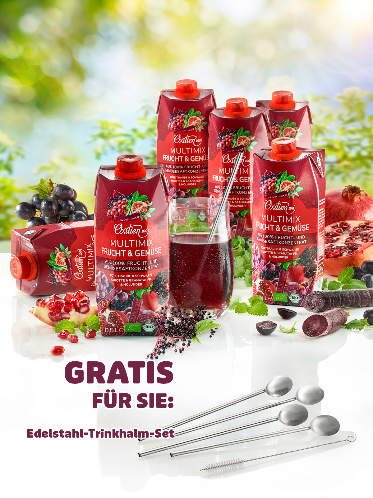 Oxitien 100, „Multifrucht Plus“ Bio-Saft, 6er