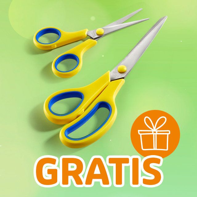 Zwei Scheren als Gratis-Zugabe auf grünem Hintergrund