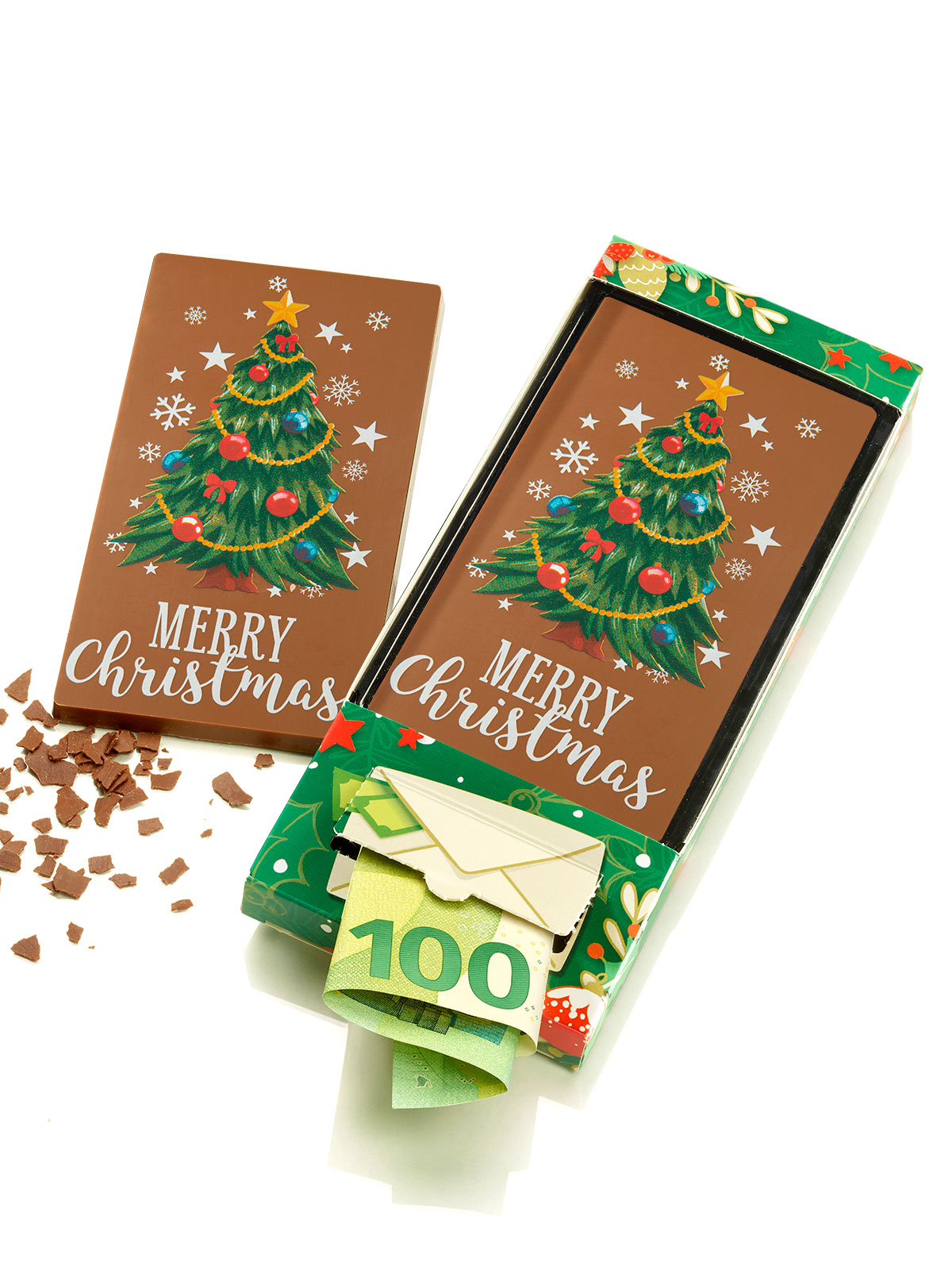 Schokotafel „Merry Christmas“ mit Geldfach