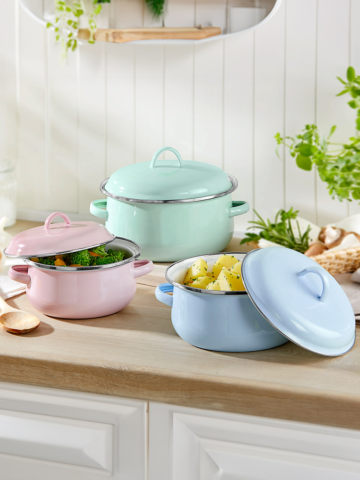 Emailletopf-Trio „Pastell“ Emailletopf-Trio „Pastell“