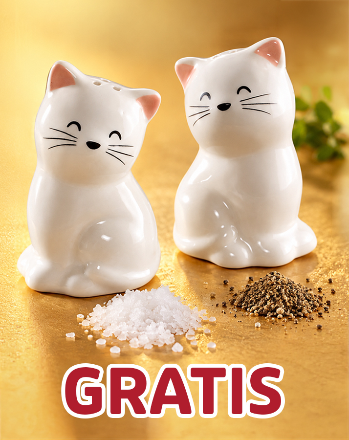 Gratis Salz- und Pfefferstreuer in Form zweier weißer Katzen