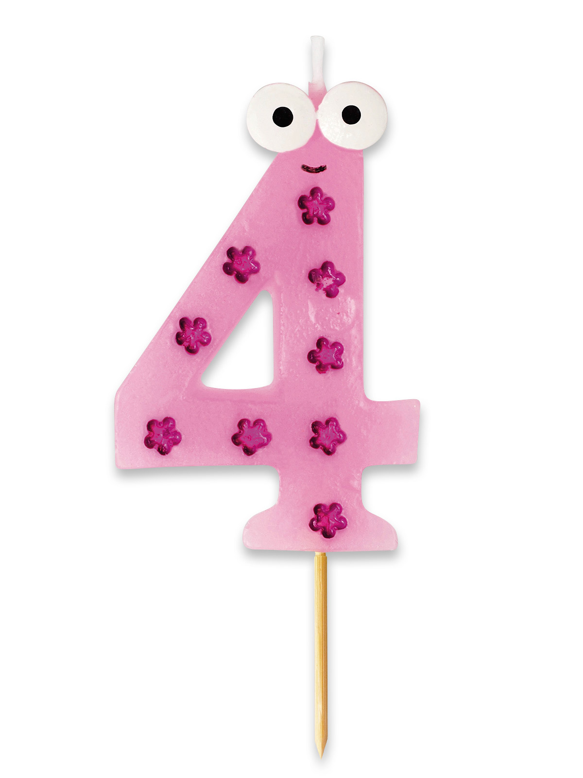 Zahlenkerzen mit lustigen Augen, Zahl „4“ Zahlenkerzen mit lustigen Augen, Zahl „4“