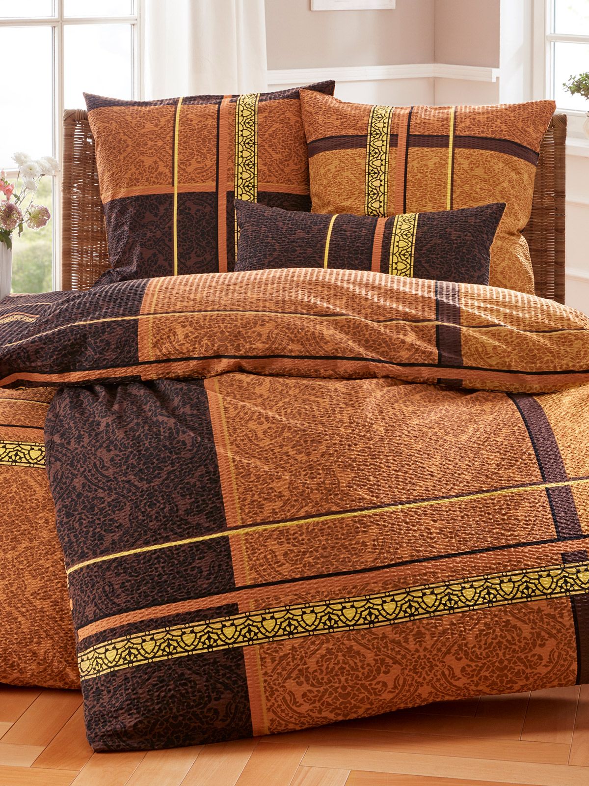 Kinzler Bettwäsche Baumwolle - Kissenbezug 40x80cm + Deckenbezug 155x200cm In Braun